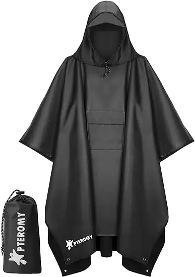 PTEROMY Hooded Rain Poncho for Adult with Pocket - 61nquejtugl._ac_sy550_